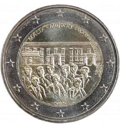Pièce commémorative de 2 euros Malte millésime 2012 qui a pour thème la majorité représentative.