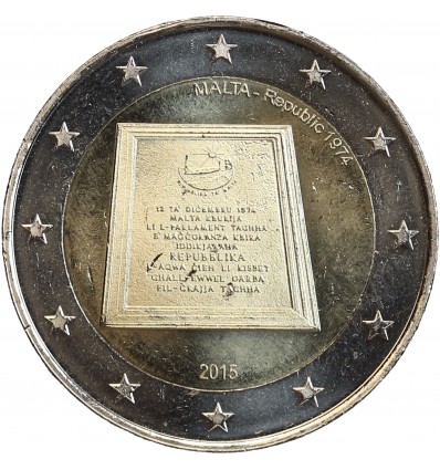Pièce de 2 euros Malte 2015 commémorant la Proclamation de la République en 1974.