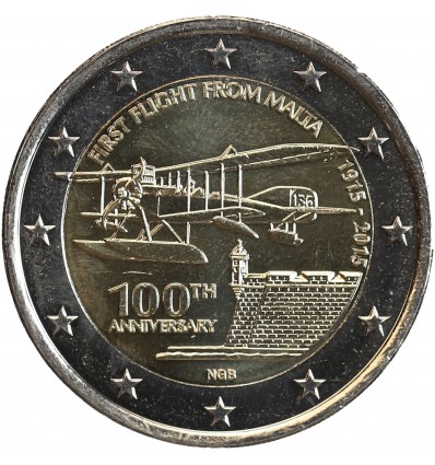 Pièce de 2 euros Malte 2015 commémorant le 100ème anniversaire du premier vol commercial.