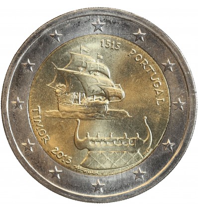 Pièce de 2 euros Portugal 2015 qui commémore le 500ème anniversaire du premier contact entre le Portugal et Timor