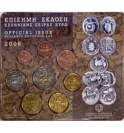 Série d'euros de la Grèce, millésime 2006 en qualité brillant universel qui contient 8 pièces de la 1 cent à  la 2 euros