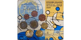 Série B.U. comprenant les 8 pièces de la 1 cent à  la 2€ au millésime 2009. Il s'agit de la 2€ commémorative 10 ans de l'euro