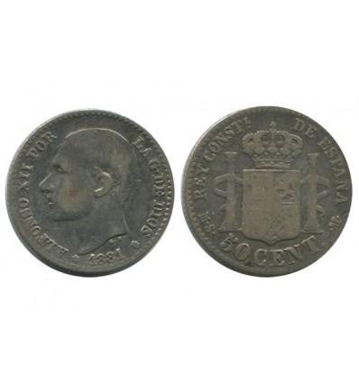 50 Centimos Alphonse XII Espagne Argent