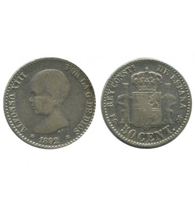 50 Centimos Alphonse XIII Espagne Argent