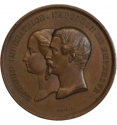 Médaille en cuivre, Napoléon III et Eugénie, Palais de l'Industrie, Vue des galeries