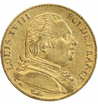 20 Francs Louis XVIII Buste Habillé - Variété 4 Court