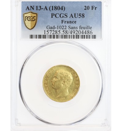 20 Francs Napoléon Ier Tête Nue Revers République - PCGS AU58