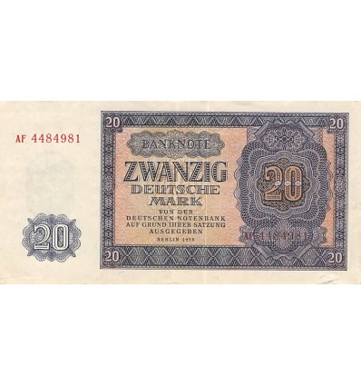 20 Deutsche Mark Allemagne République Démocratique 1955