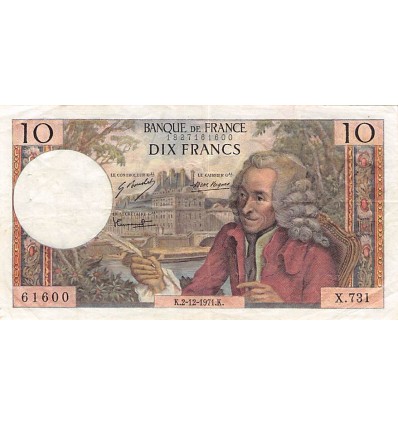 10 Francs Voltaire France 1971