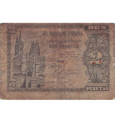 2 Pesetas Espagne 1938