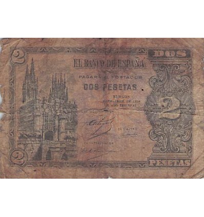 2 Pesetas Espagne 1938