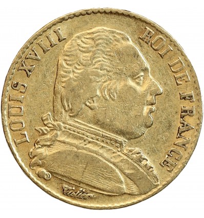 20 Francs Louis XVIII Buste Habillé - Variété 4 Long