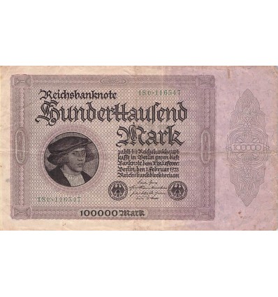 100000 Mark Allemagne 1923