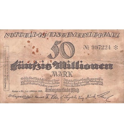 50 Millions Mark Allemagne - Emission de Nécessité Notgeld 1923