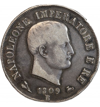 5 Lires Napoleon Imperator Italie Argent - Occupation Française
