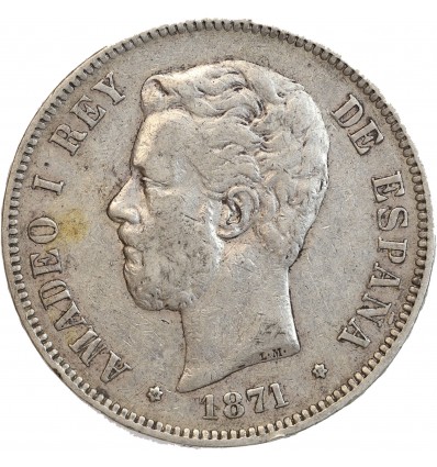5 Pesetas Amadeo Ier Espagne Argent