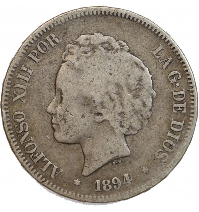 5 Pesetas Alphonse XIII 2ème Type Espagne Argent