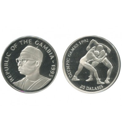 20 Dalasis Gambie Argent 925‰ - Jeux Olympiques d'été de Barcelone 1992 - La lutte.