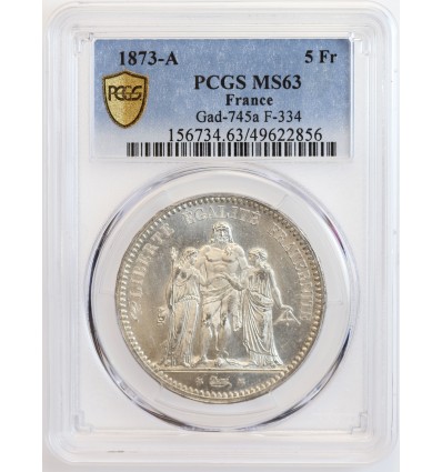 5 Francs Hercule Troisième République 1873 A - PCGS MS63