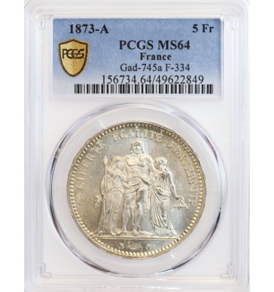 5 Francs Hercule Troisième République 1873 A - PCGS MS64