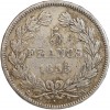 Revers : 5/FRANCS sur deux lignes, en-dessous millésime, le tout dans une couronne formée d'une branche de laurier et d'olivier