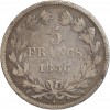 Revers : 5/FRANCS sur deux lignes, en-dessous millésime, le tout dans une couronne formée d'une branche de laurier et d'olivier