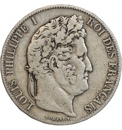 5 Francs Louis-Philippe Ier Tête Laurée Le I plus éloigné - Tranche en Relief