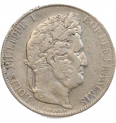 5 Francs Louis-Philippe Ier Tête Laurée Le I plus éloigné - Tranche en Relief