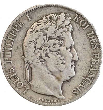 5 Francs Louis-Philippe Ier Tête Laurée Le I plus éloigné - Tranche en Relief