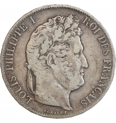 5 Francs Louis-Philippe Ier Tête Laurée Le I plus éloigné - Tranche en Relief