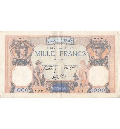 1000 Francs Cérès et Mercure type modifié France 1939