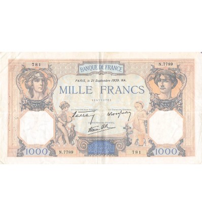1000 Francs Cérès et Mercure type modifié France 1939