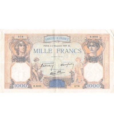 1000 Francs Cérès et Mercure type modifié France 1939