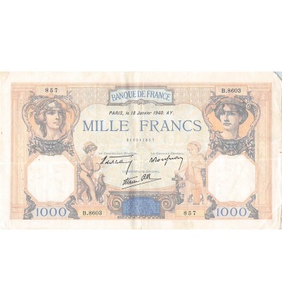 1000 Francs Cérès et Mercure type modifié France 1940