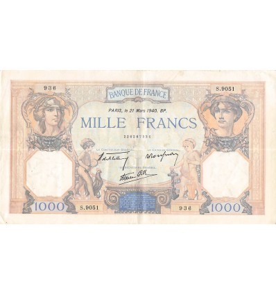 1000 Francs Cérès et Mercure type modifié France 1940