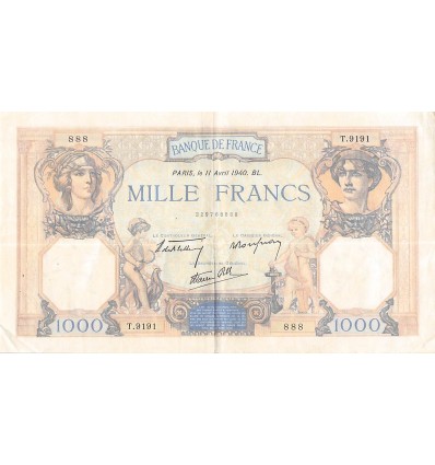1000 Francs Cérès et Mercure type modifié France 1940