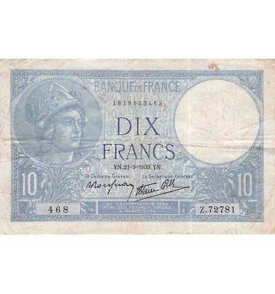 10 Francs Minerve modifié France 1939