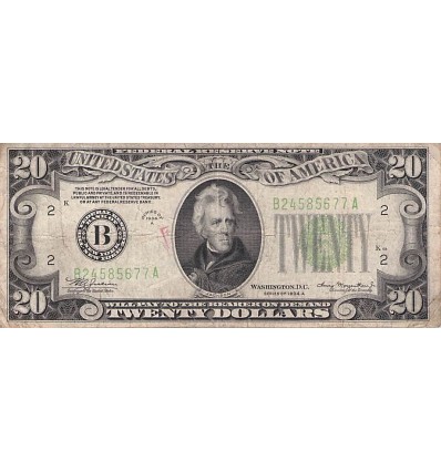 20 Dollars Andrew Jackson Etats-Unis 1934