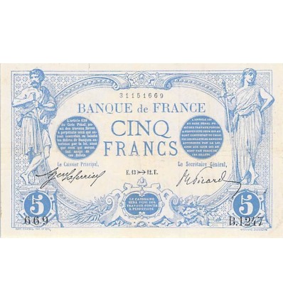 5 Francs Bleu - France 1912