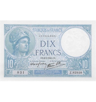 10 Francs Minerve Modifié - France 1941