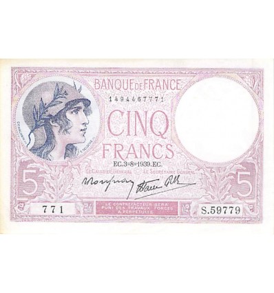 5 Francs Femme Casquée Modifié - France 1939