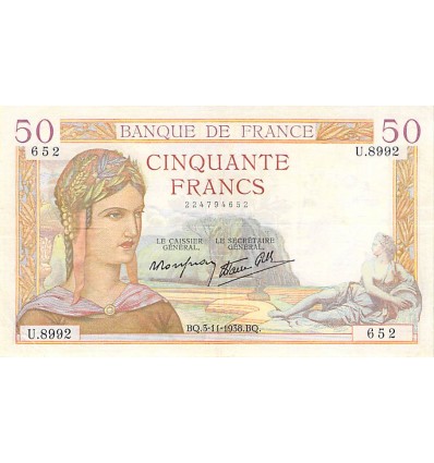 50 Francs Cérès Modifié - France 1938