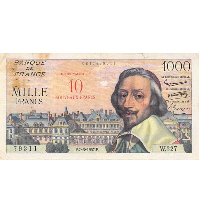 10 NF sur 1000 Francs Richelieu - France 1957