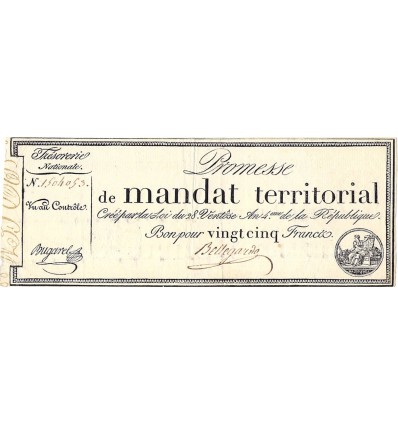 Promesse de Mandat Territorial de 25 Francs 1796 Ass.59b