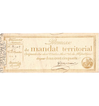 Promesse de Mandat Territorial de 250 Francs 1796 Ass.61b