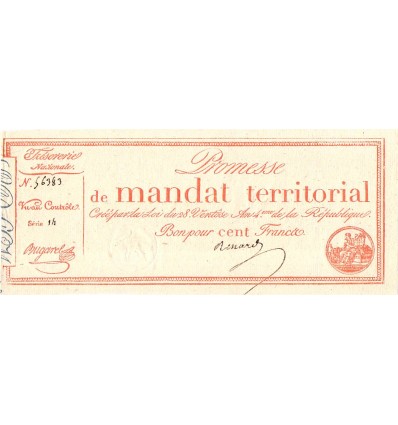 Promesse de Mandat Territorial de 100 Francs 1796 Ass.60b