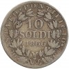 Avers : buste de Pie IX à gauche

Revers : 10 / SOLDI / 1866 dans une couronne composite