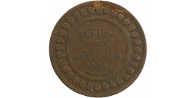 Avers : TUNISIE / 5 / CENTIMES / 1891 / A au centre d'une couronne de perles