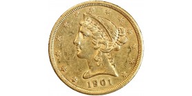 5 Dollars Liberté en or 1901 S - Etats-Unis