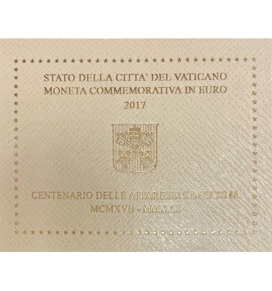 Pièce de 2 euros commémorative Vatican 2017 sur le thème du centenaire des Apparitions de Fatima.